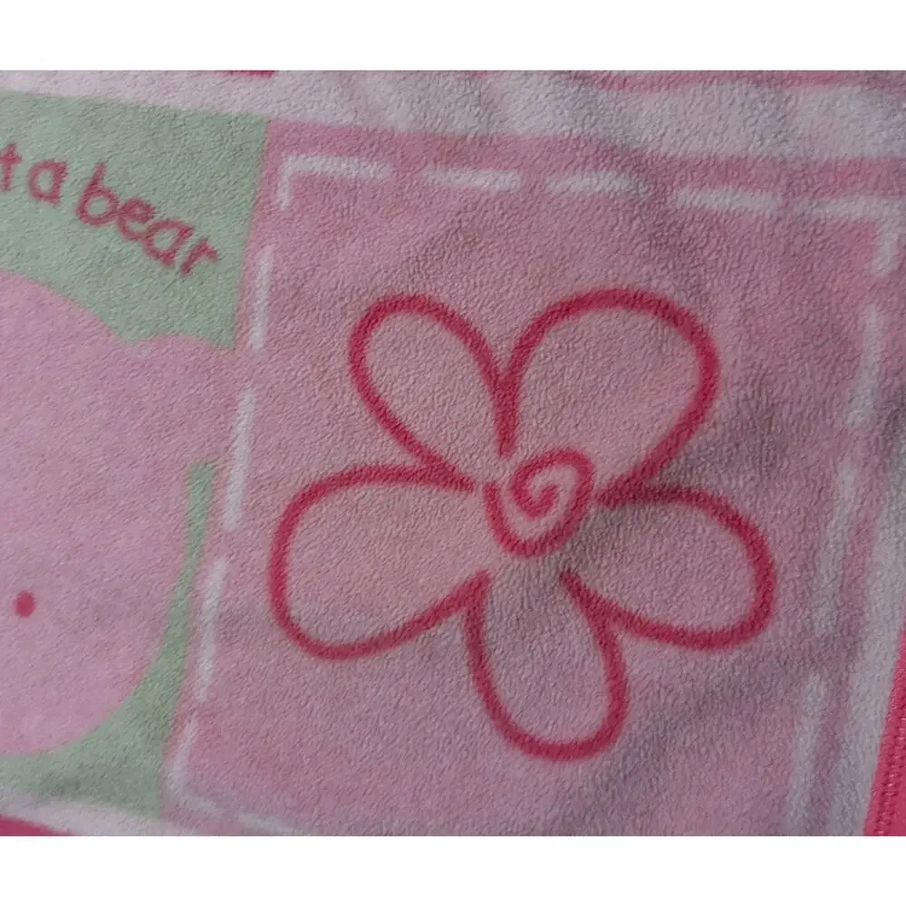Carters Classics All About A Bear Pink Baby Blanket Hug Me Fleece Green White